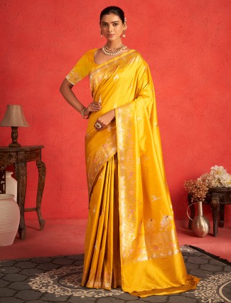 Beautiful yellow saree with fine zari work