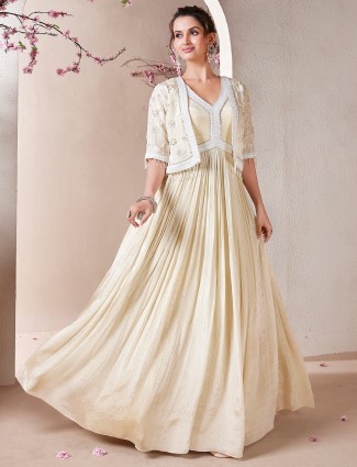 Cream anarkali laycra salwar suit