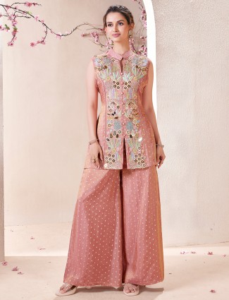Pretty peach silk palazzo suit for women