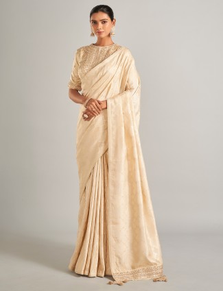 Elegant beige silk saree with zari work