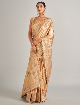 Gorgeous golden silk saree with zari work