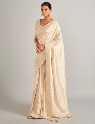 Gorgeous cream zari work silk saree
