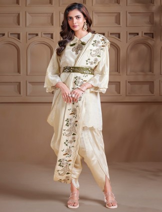 Latest cream satin party wear indowestern