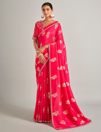 Pretty pink zari worked silk saree