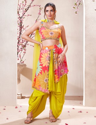 Multi color satin indowestern with matching dupatta