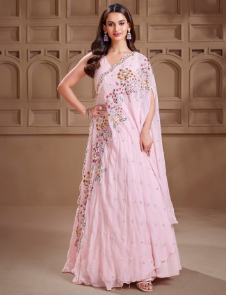 Pink georgette anarkali party style salwar suit