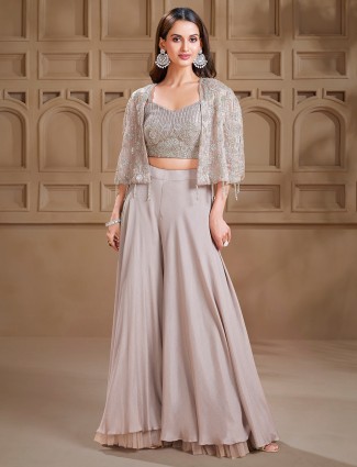 Stunning chikoo color palazzo party style salwar suit