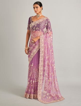 Stunning organza silk light purple saree