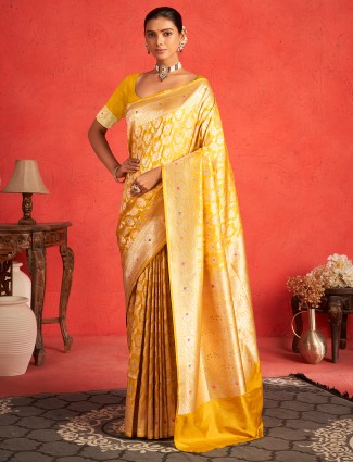 Fantastic yellow saree with zari work
