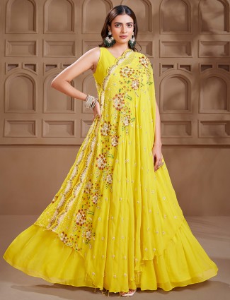 Yellow georgette anarkali salwar suit