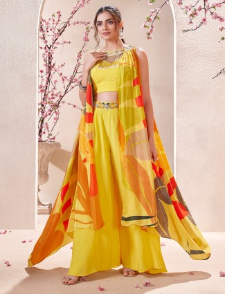 Yellow satin versatile palazzo suit