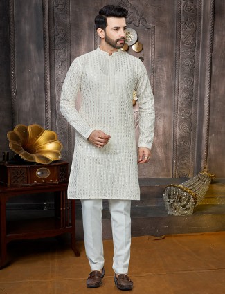 Classic cream georgette kurta set for men