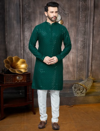 Newest reen georgette kurta suit in sequins for men