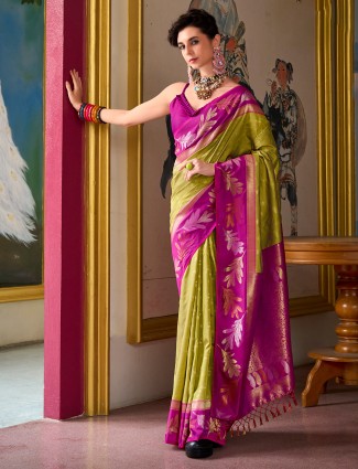 Latest mehendi green festive style silk saree