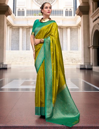 Latest olive silk festive wear saree