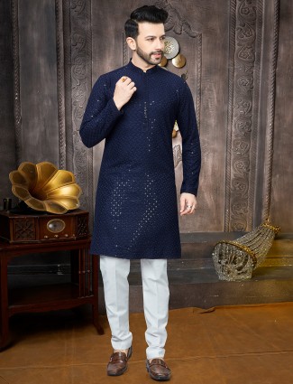 Attractive navy blue georgette sequins kurta suit for men