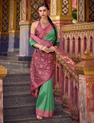 Pista green soft silk festive wear saree