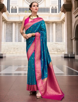 Stunning rama blue festive season saree