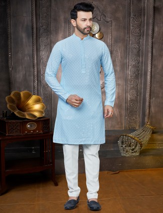 Stylish sky blue kurta suit for men
