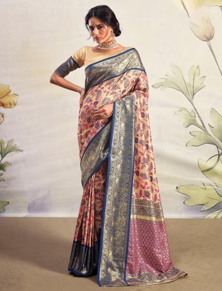 Golden and pink silk saree for wedding