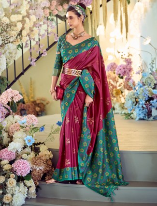 Rani color soft silk saree for festivals