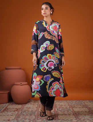 Black printed kurti dress with matching pant