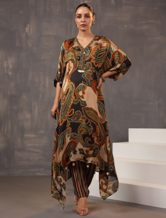 Black satin printed kurti set for festival season