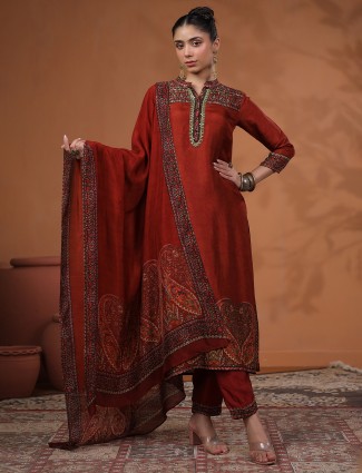 Festival wear brown silk printed kurti dress