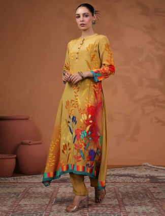 Khaki printed kurti dress featuring sequins work