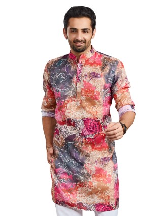 Multi color silk printed kurta suit for festival season