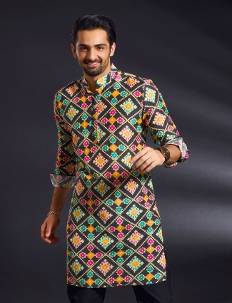 Black silk printed kurta for festival season