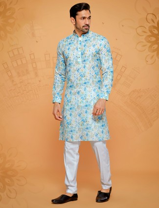 Blue and white cotton kurta suit for festival season