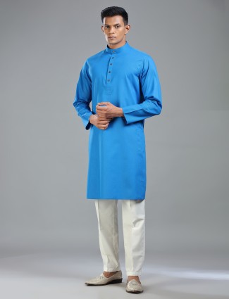 Blue festive style cotton kurta suit