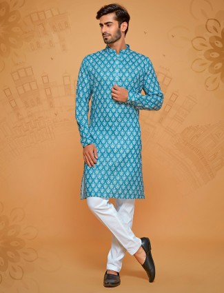 Blue printed classic style kurta suit
