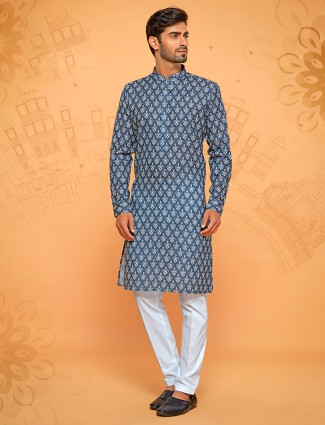 Dark blue cotton festival wear kurta suit
