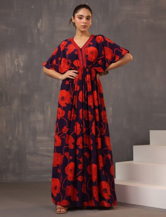 Purple silk floral printed desinger suit