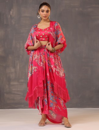 Glamorous pink silk Indo Western salwar suit