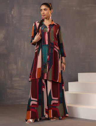 Multicolour satin printed casual co ord set