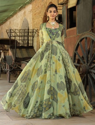 Pista green floor length silk palazzo suit