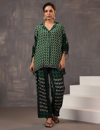 Black and green satin casual co ord set