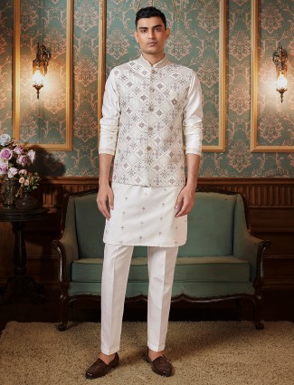 Ivory kurta jacket set for wedding