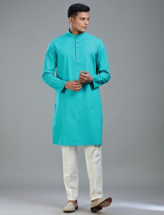Turkish blue plain kurta suit with matching bottom