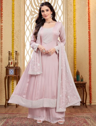 Onion pink chiffon palazzo suit for weddings