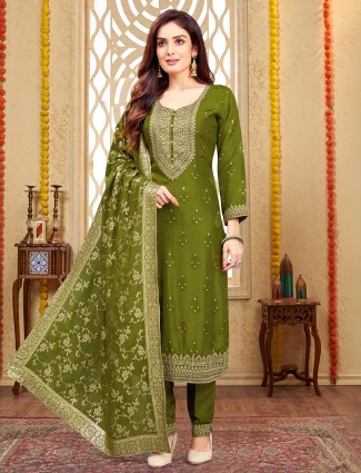 Mehendi green silk salwar dress for mehndi ceremony