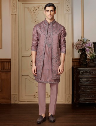 Rusted pink raw silk long partywear waistcoat