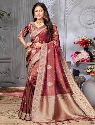 Brown tissue silk wedding style saree