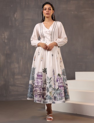 White silk full sleeves kurti for casual wear