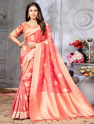 Wedding wear gajri tissue silk saree