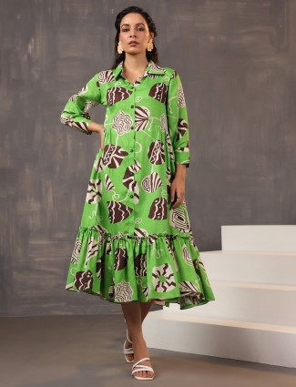 Green silk quarter sleeves casual kurti