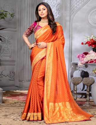 Orange dola zari embellished silk saree